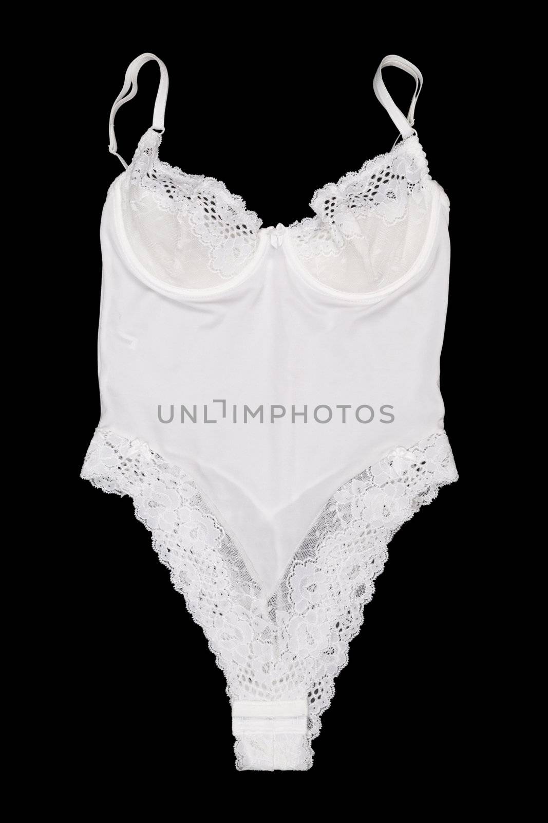white on black satin kombidress. Isolate on black