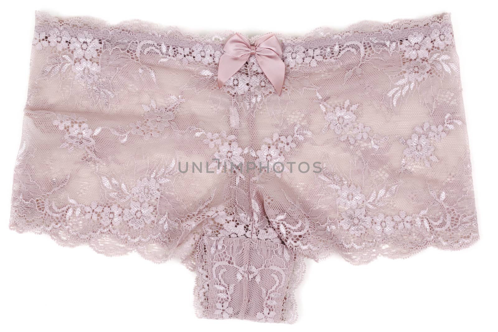 female beige lace panties isolated on white background