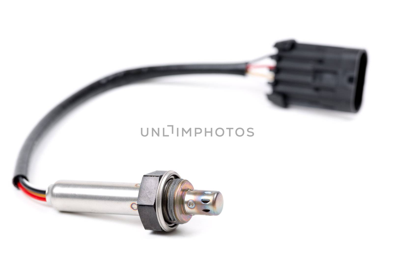Oxygen sensor (lambda sensor) close-up. Isolate on white.