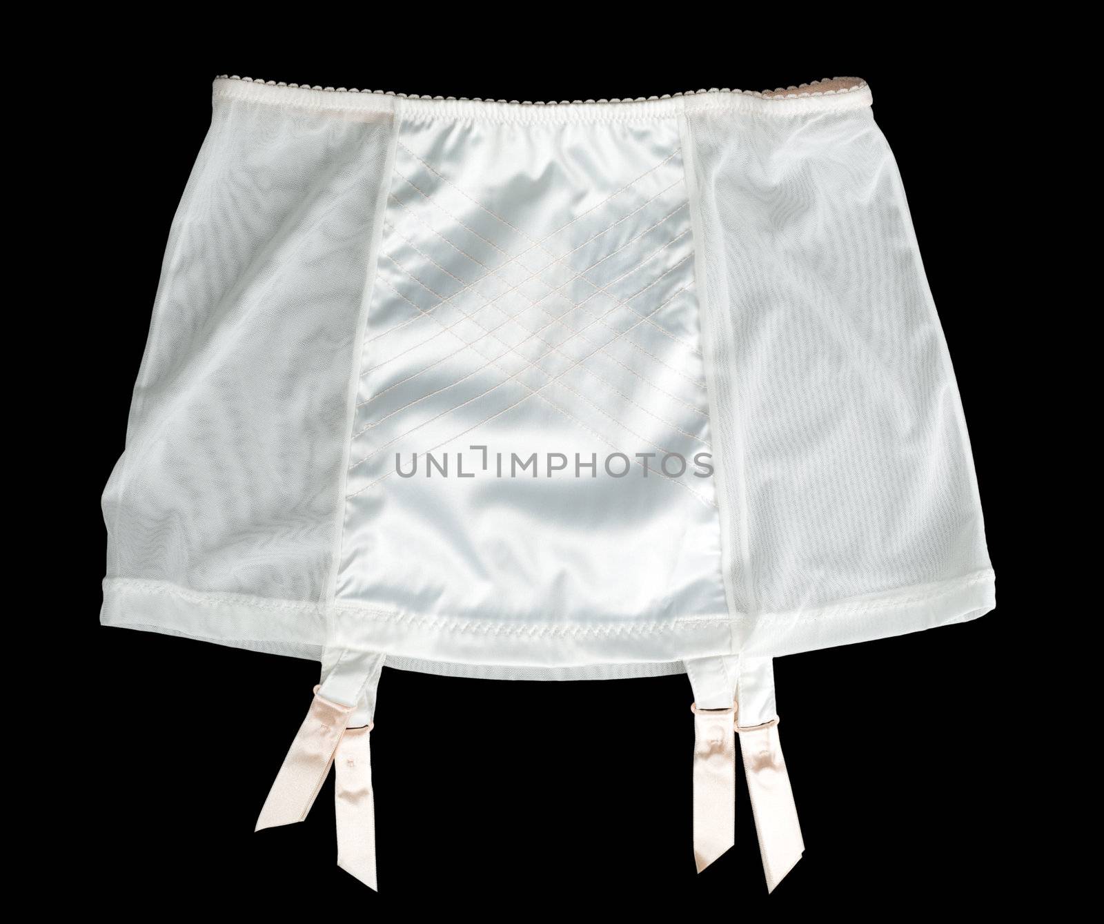 satin belt for stockings, isolate on black background.