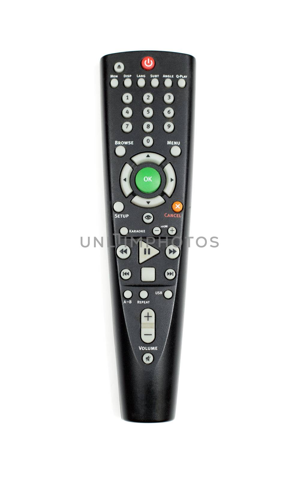 Remote control from TV, VCR, DVD, close up
