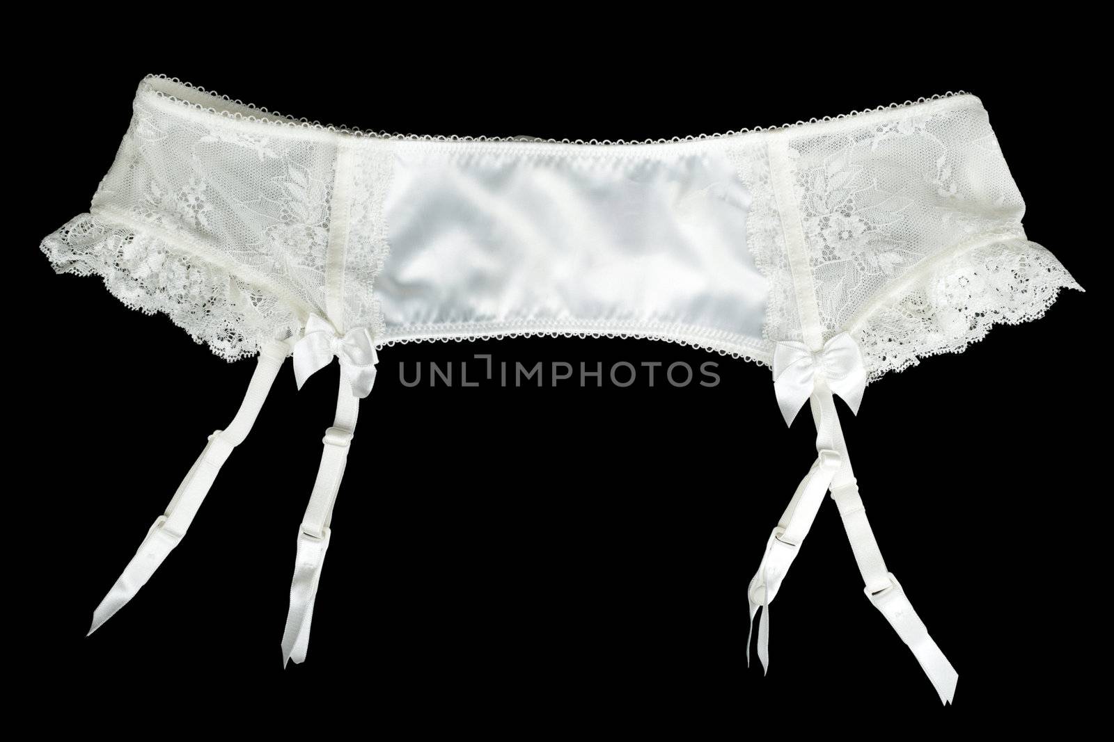satin belt for stockings, isolate on black background