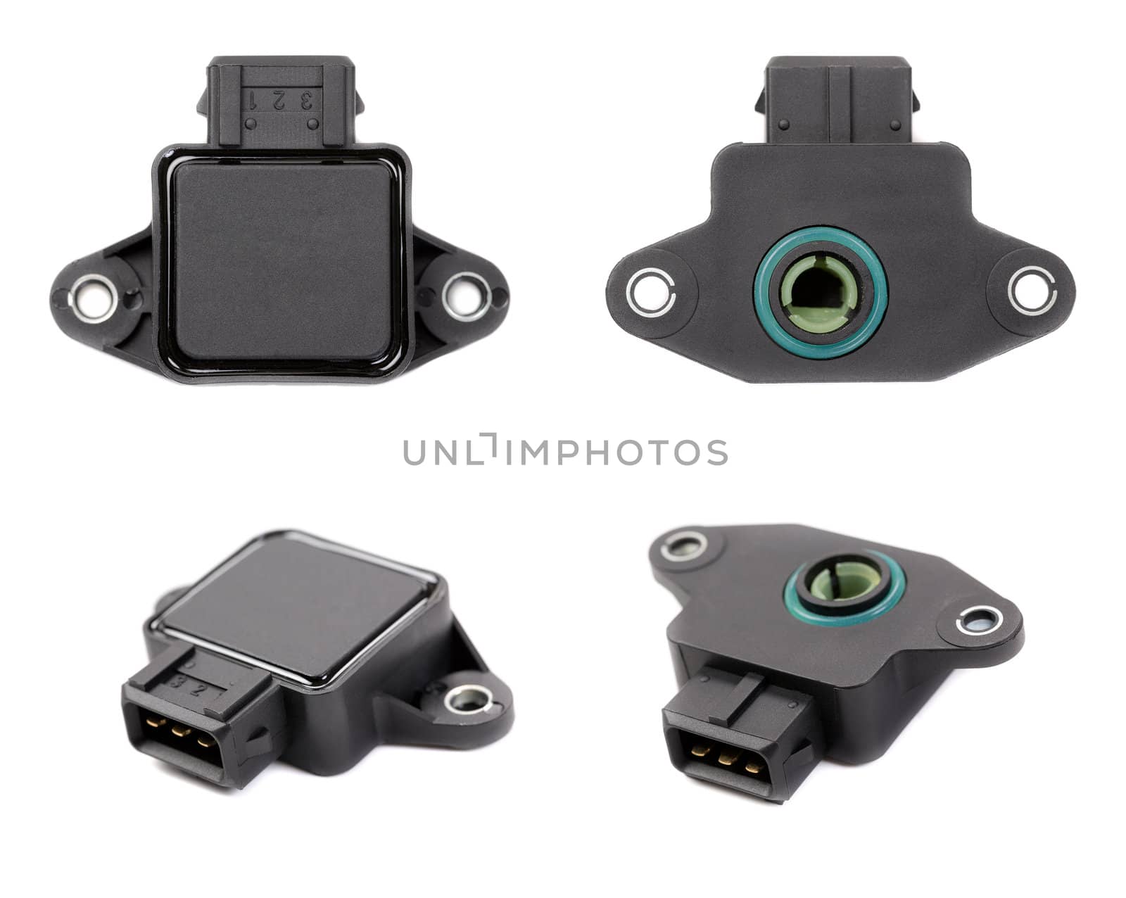 Collage of four throttle position sensor. Isolate on white.