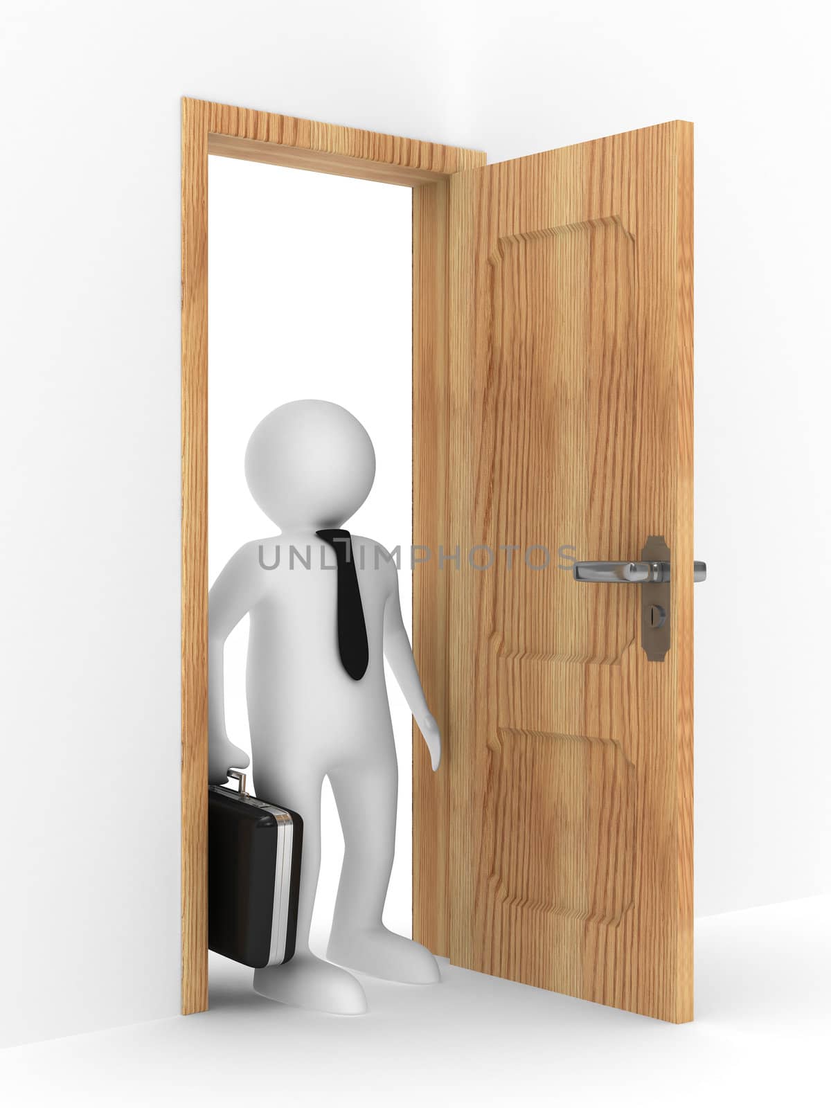 businessman in open door. Isolated 3D image