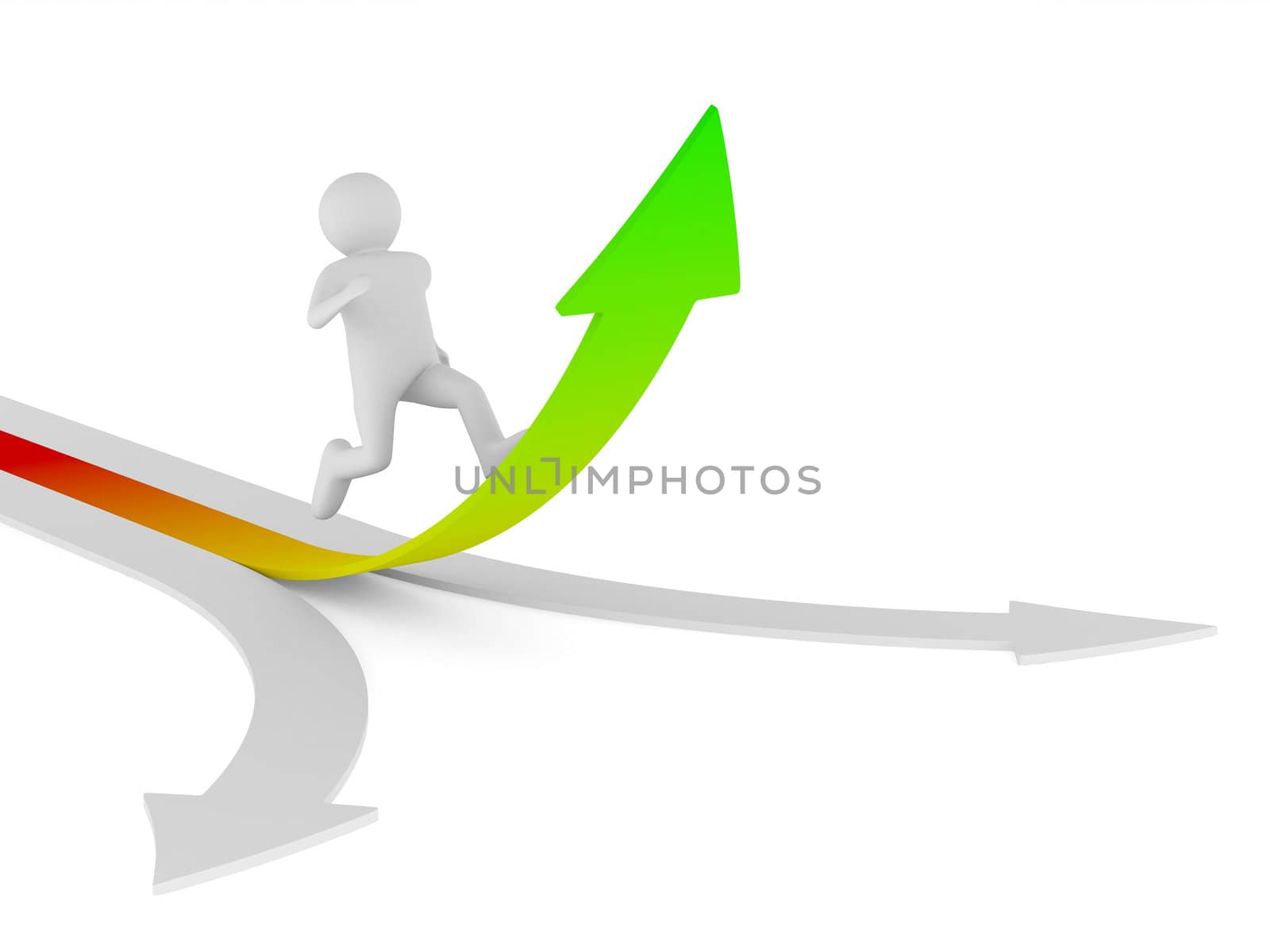 man climb arrow. Isolated 3D image