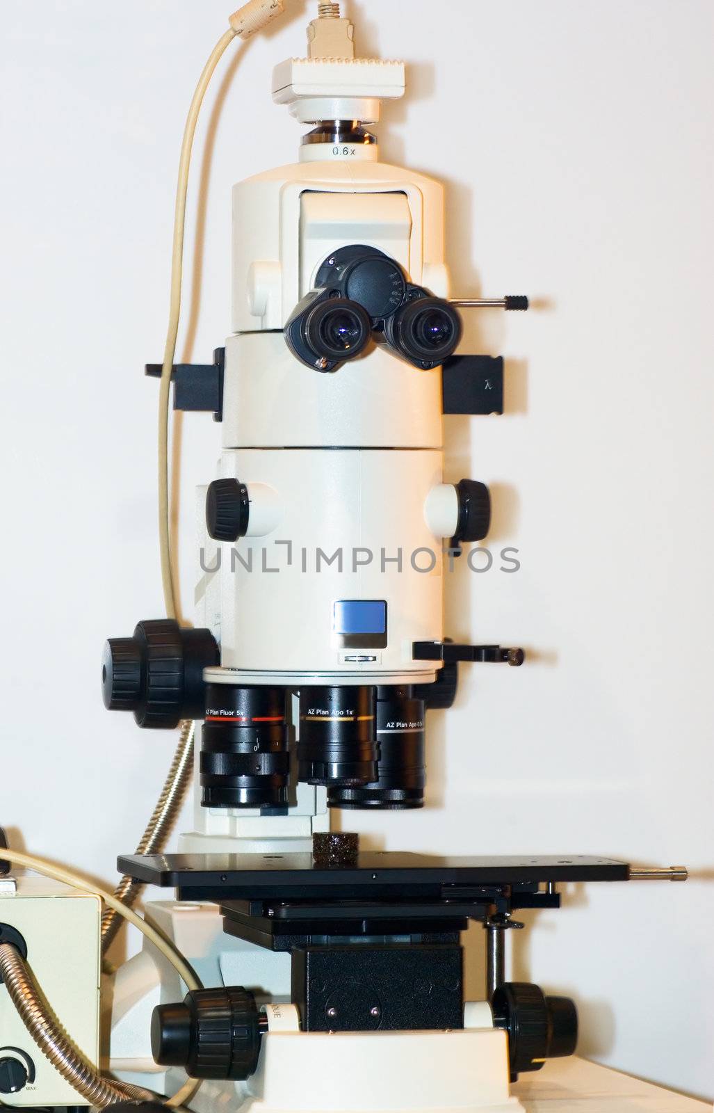 Photo of a professional ocular laboratory microscope with stereo eyepiece