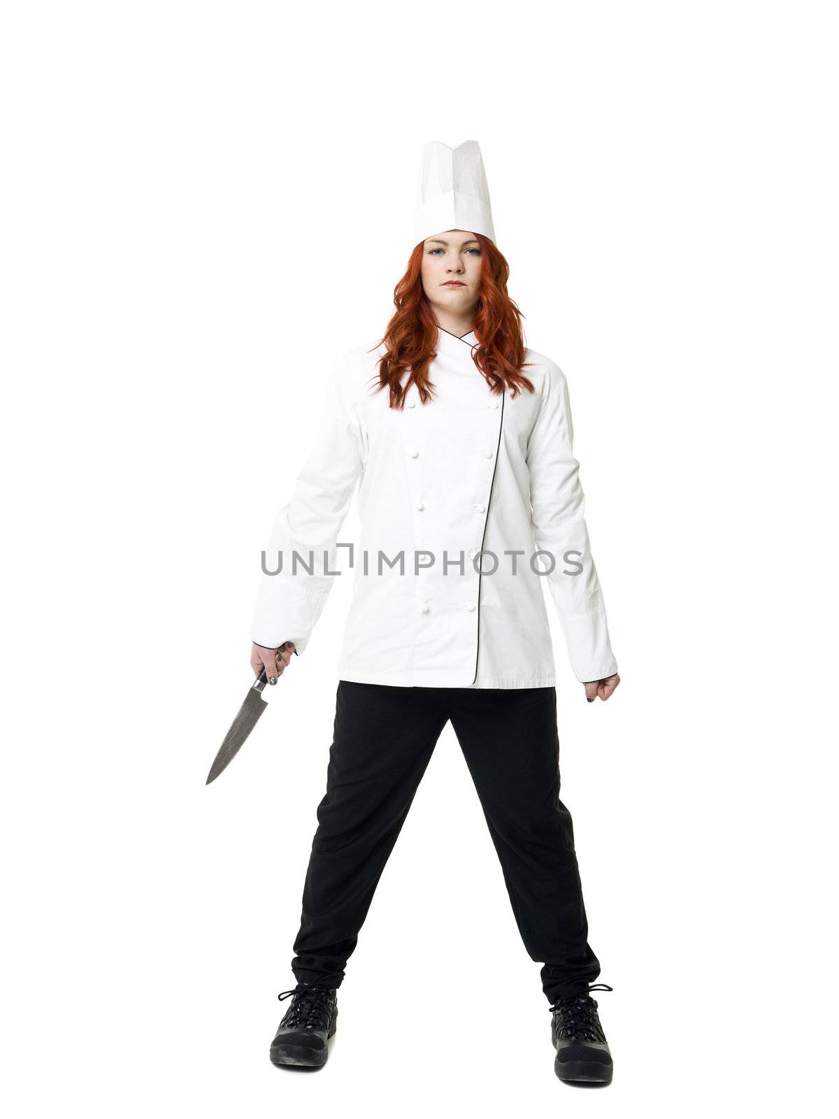 Female Chef isolated on white background