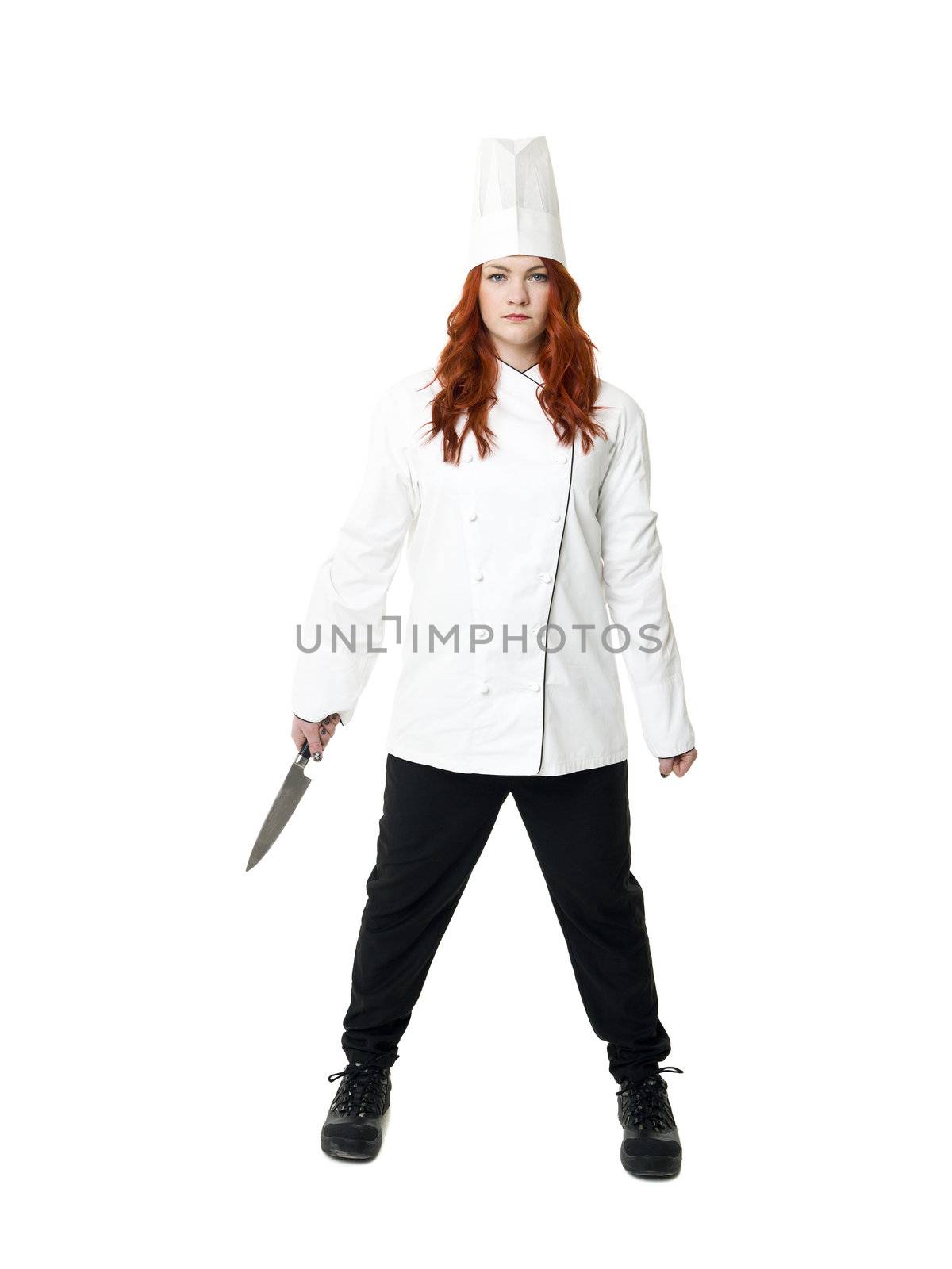 Female Chef isolated on white background
