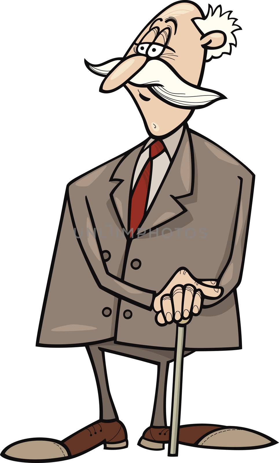 cartoon humorous illustration of senior businessman with cane