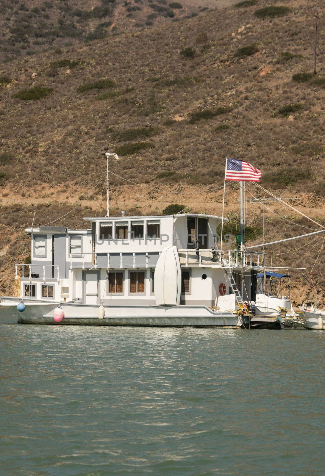 Moored yachts at Catalina Harbor on Santa Catalina Island. Near Two Harbors Isthmus