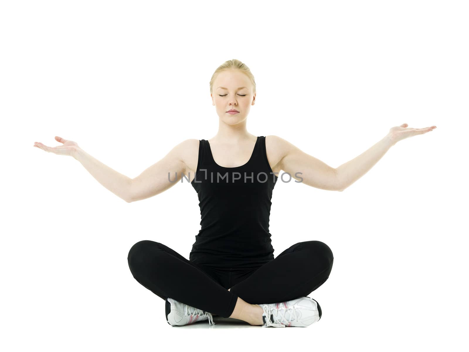 Young woman doing yoga isolated on white background