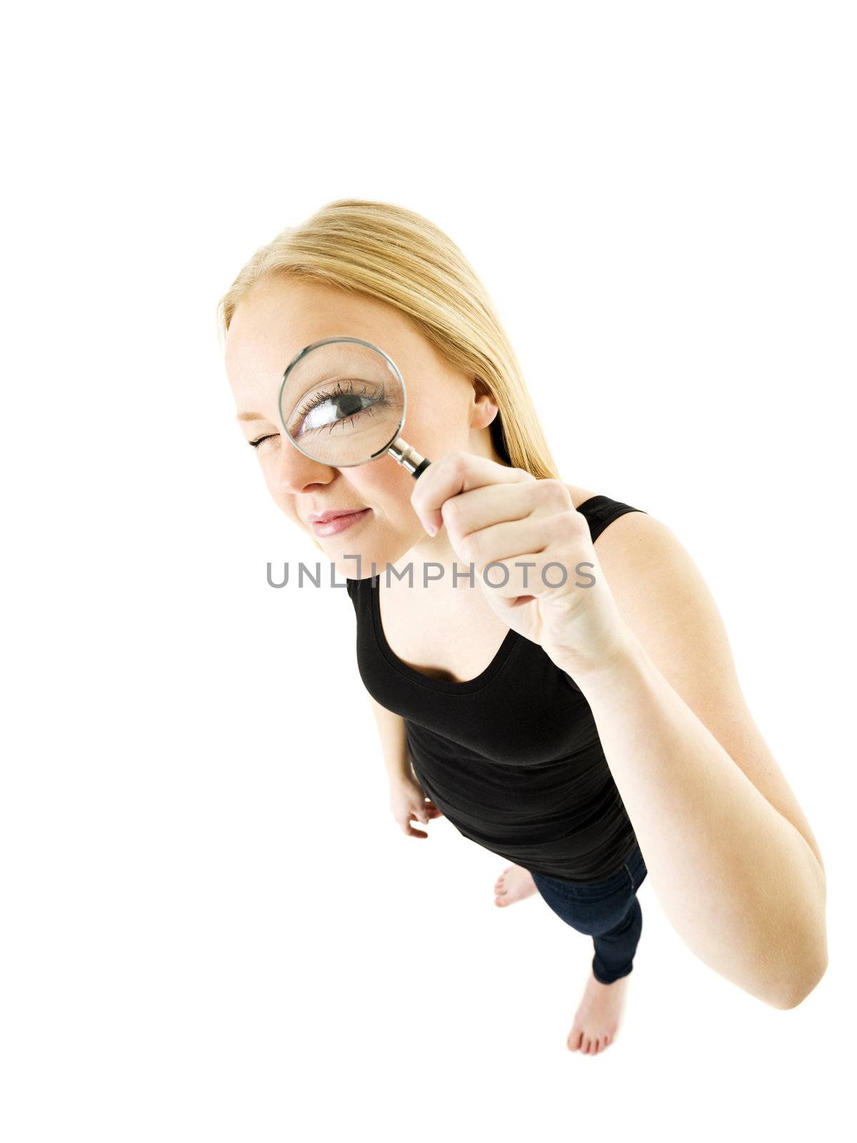Girl with a Magnifying Glass in front of her eye