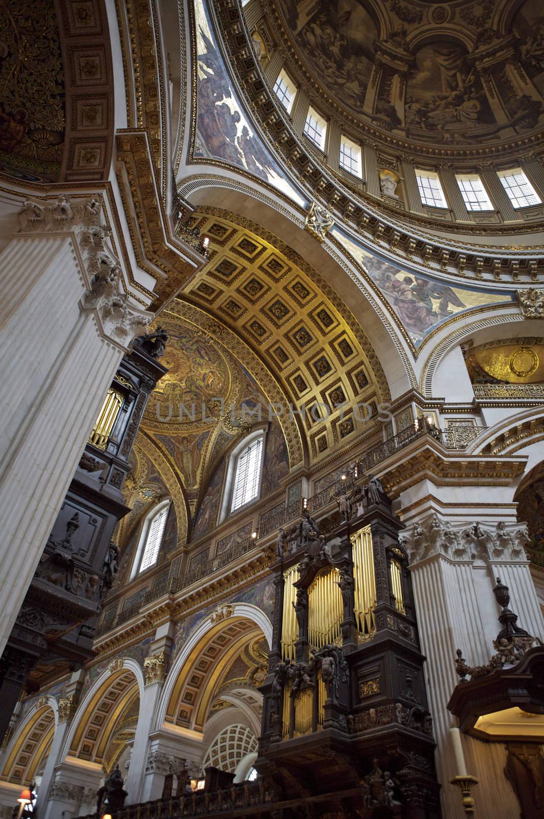 Church interior with ancient fresco and paintings in the interior of the dome of St Paul's