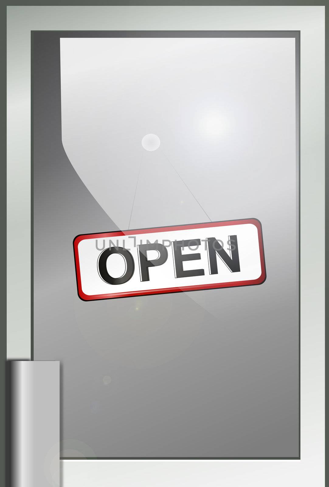 Illustration depicting a shop door with 'open' sign displayed.