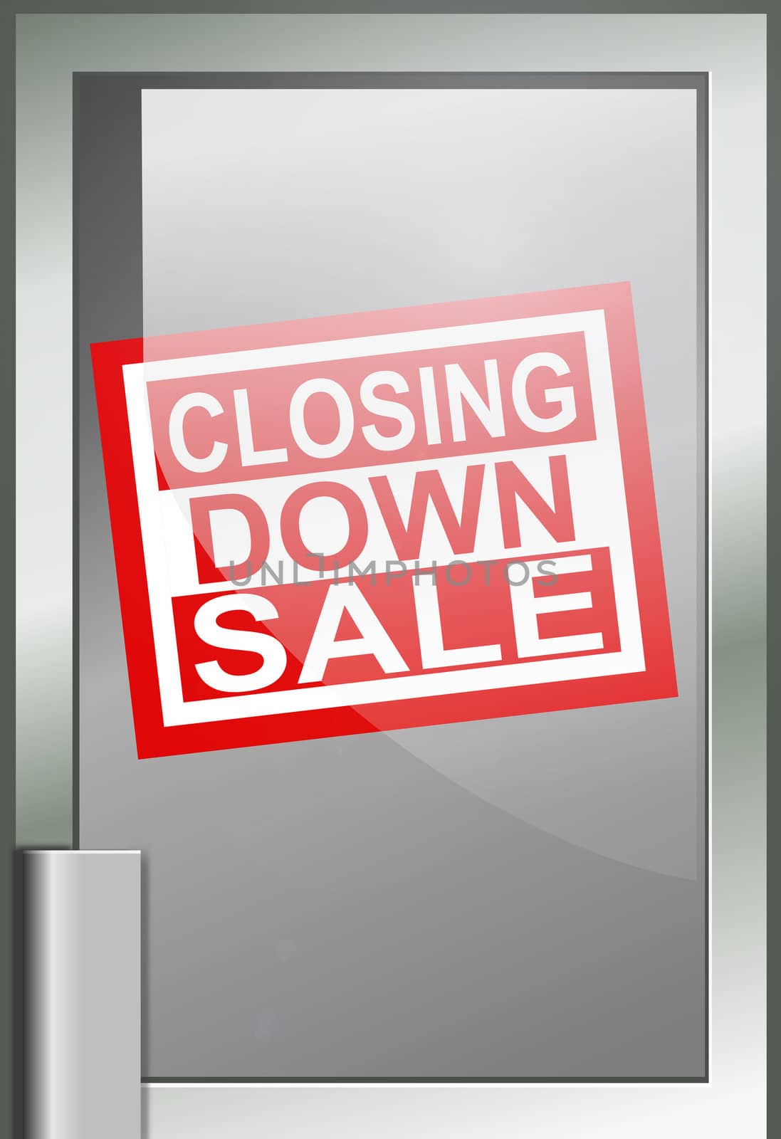 Illustration depicting a shop door with 'closing down sale' banner.