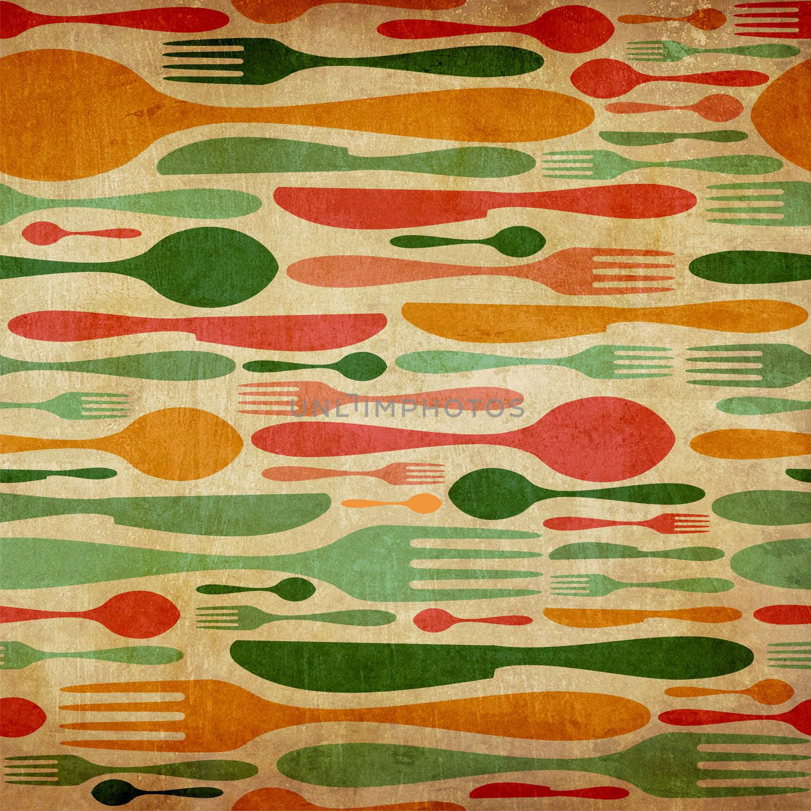 Retro cutlery pattern background by cienpies