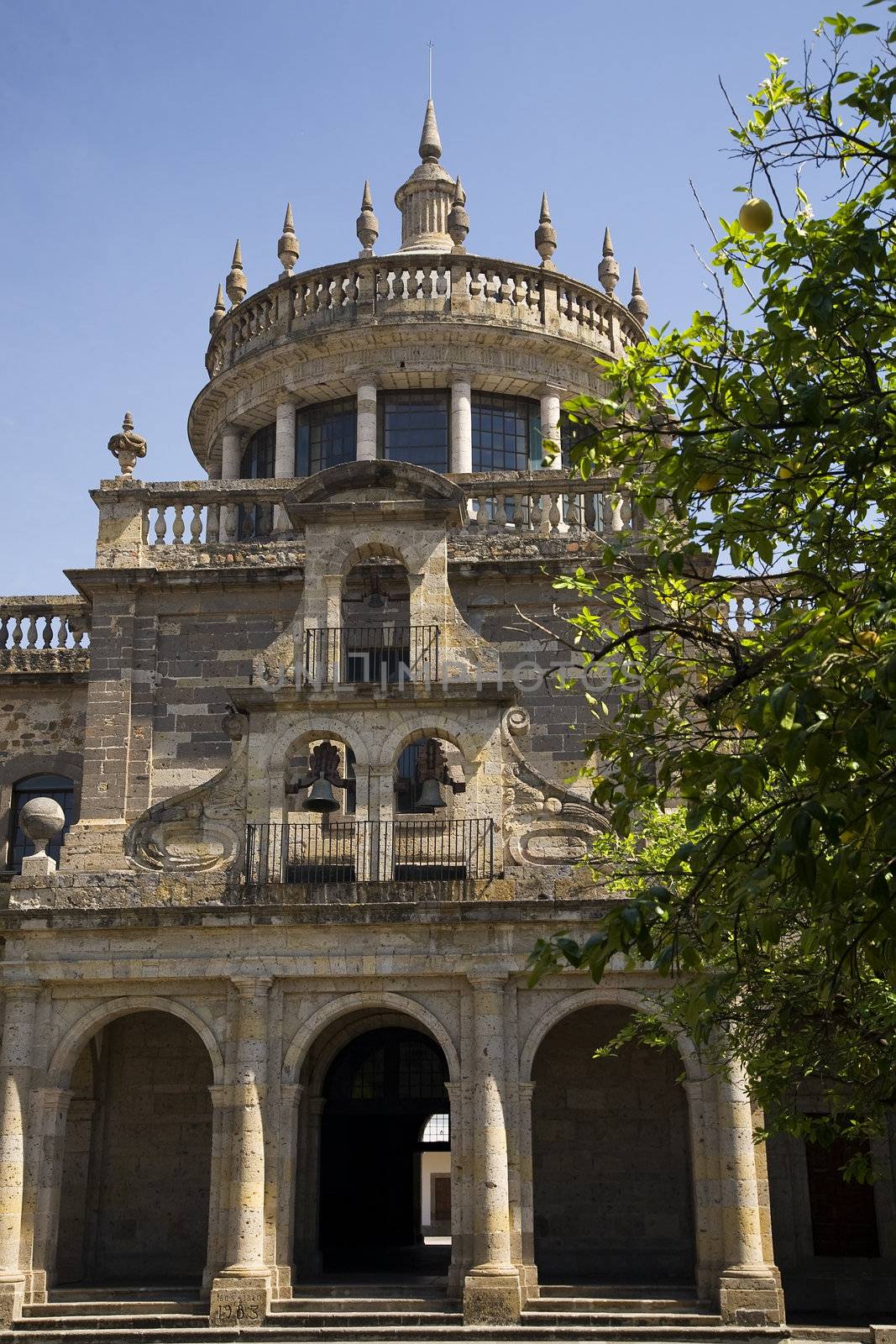 Cabanas Cultural Institute, Hospicio Cabanas, with Lemon Tree, Guadalajara, Mexico.  The Cabanas Cultural Instute is a famous art museum with the best mural by Clemente Orozco, one of Mexico's greatest artists.