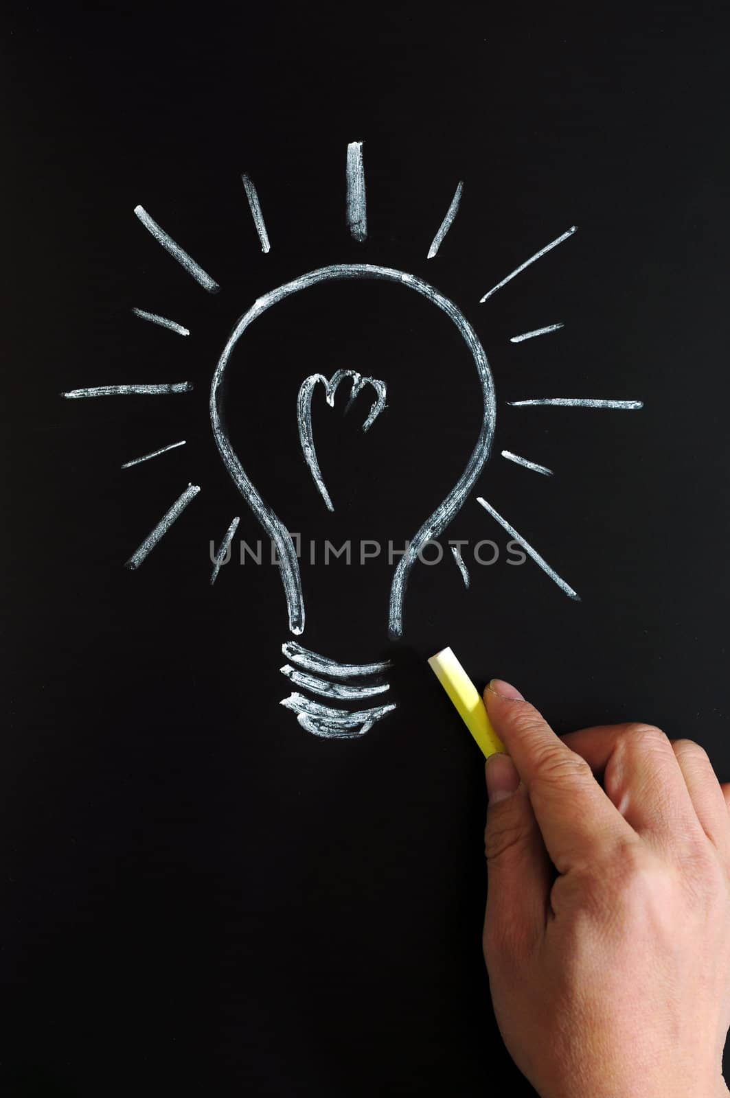 Light bulb drawn with chalk, symbol of innovation and idea