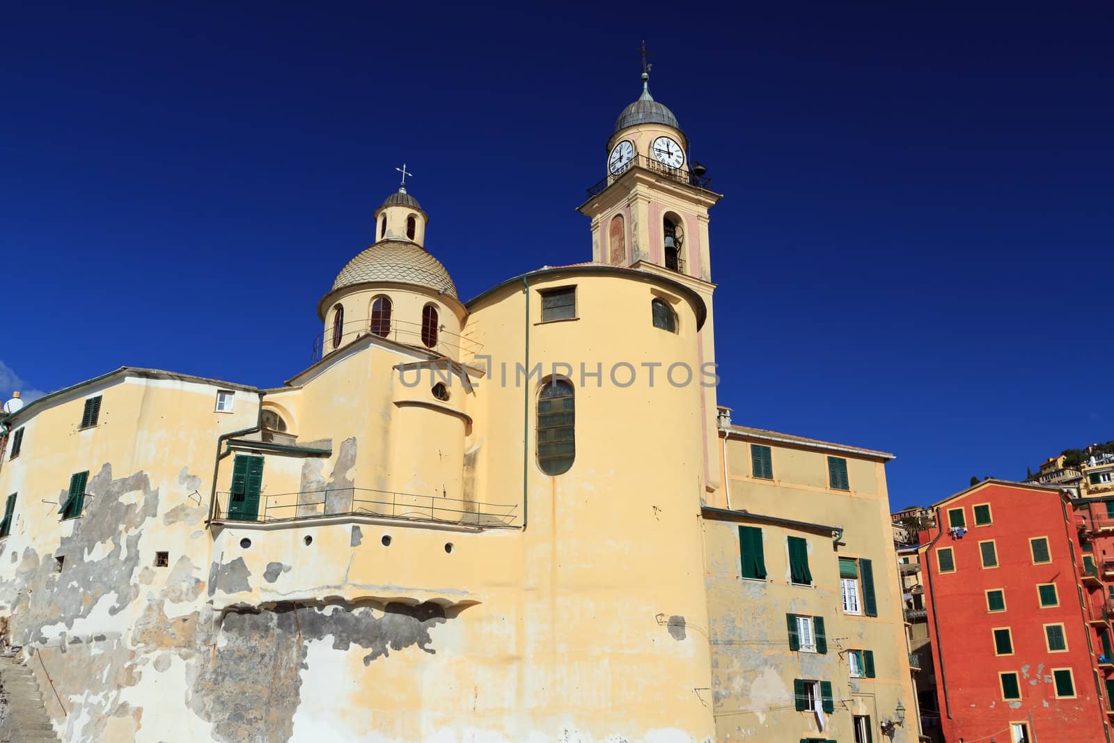 the ancient Basilica in Camogli, famous small town in Liguria, Italy