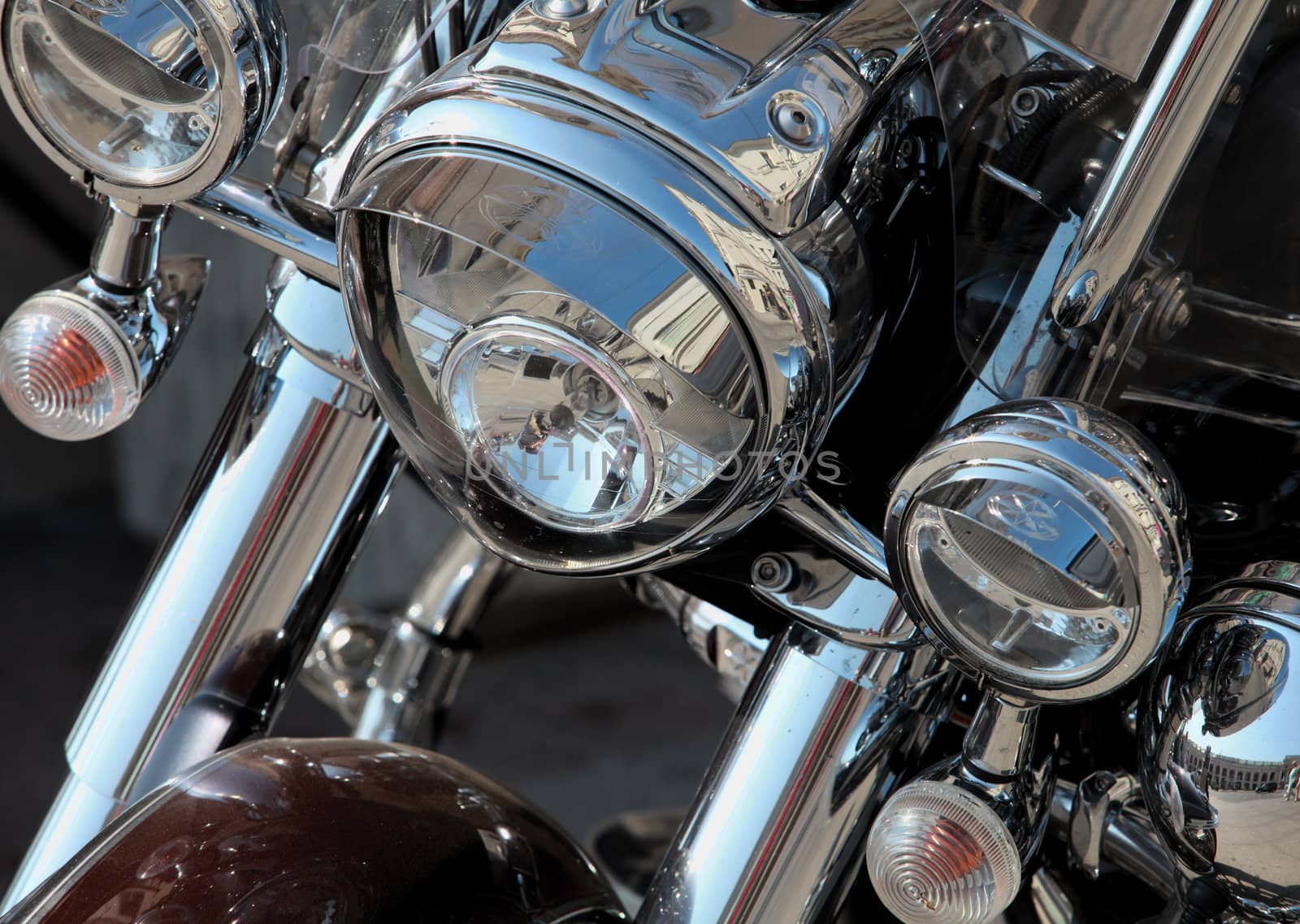 Motorcycle headlights close-up background
