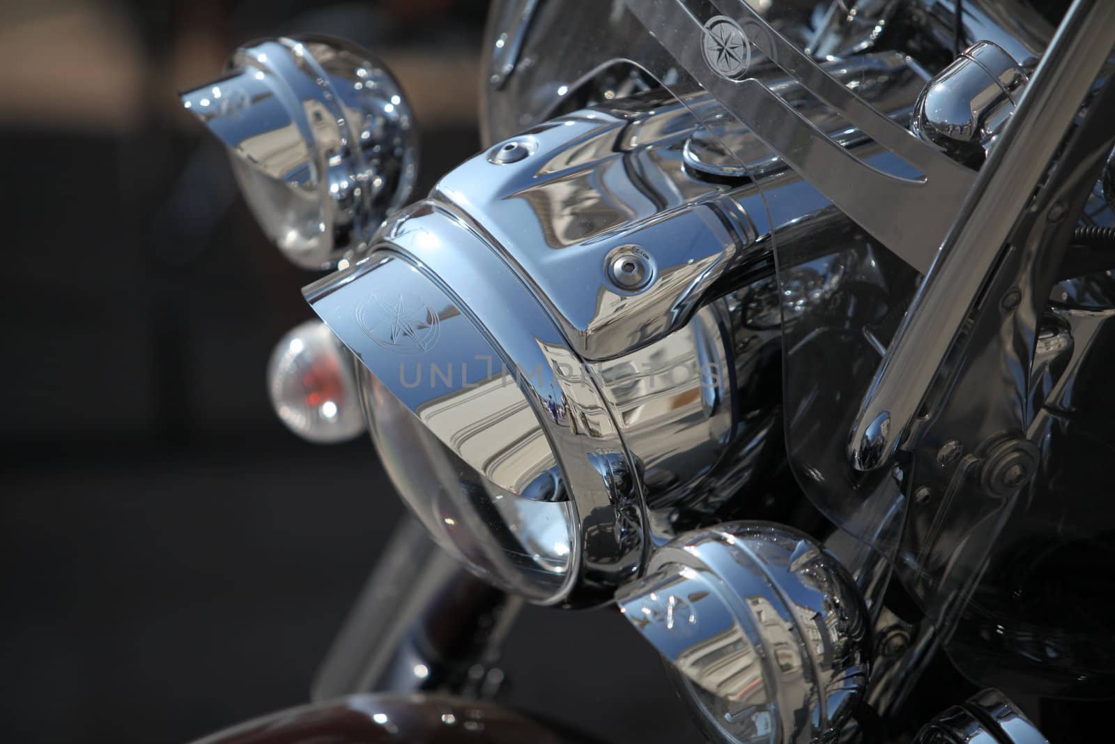 Motorcycle headlights close-up background