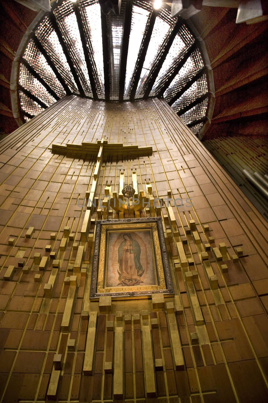 Guadalupe Painting Hanging Over Altar Mexico by bill_perry