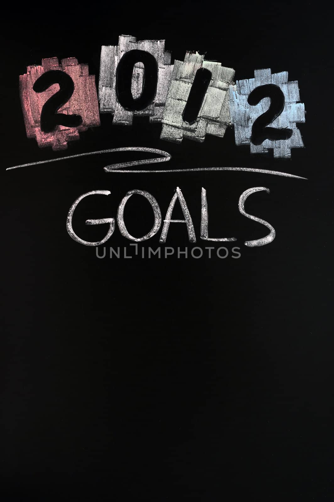 2012 New year goals drawn with chalk on blackboard