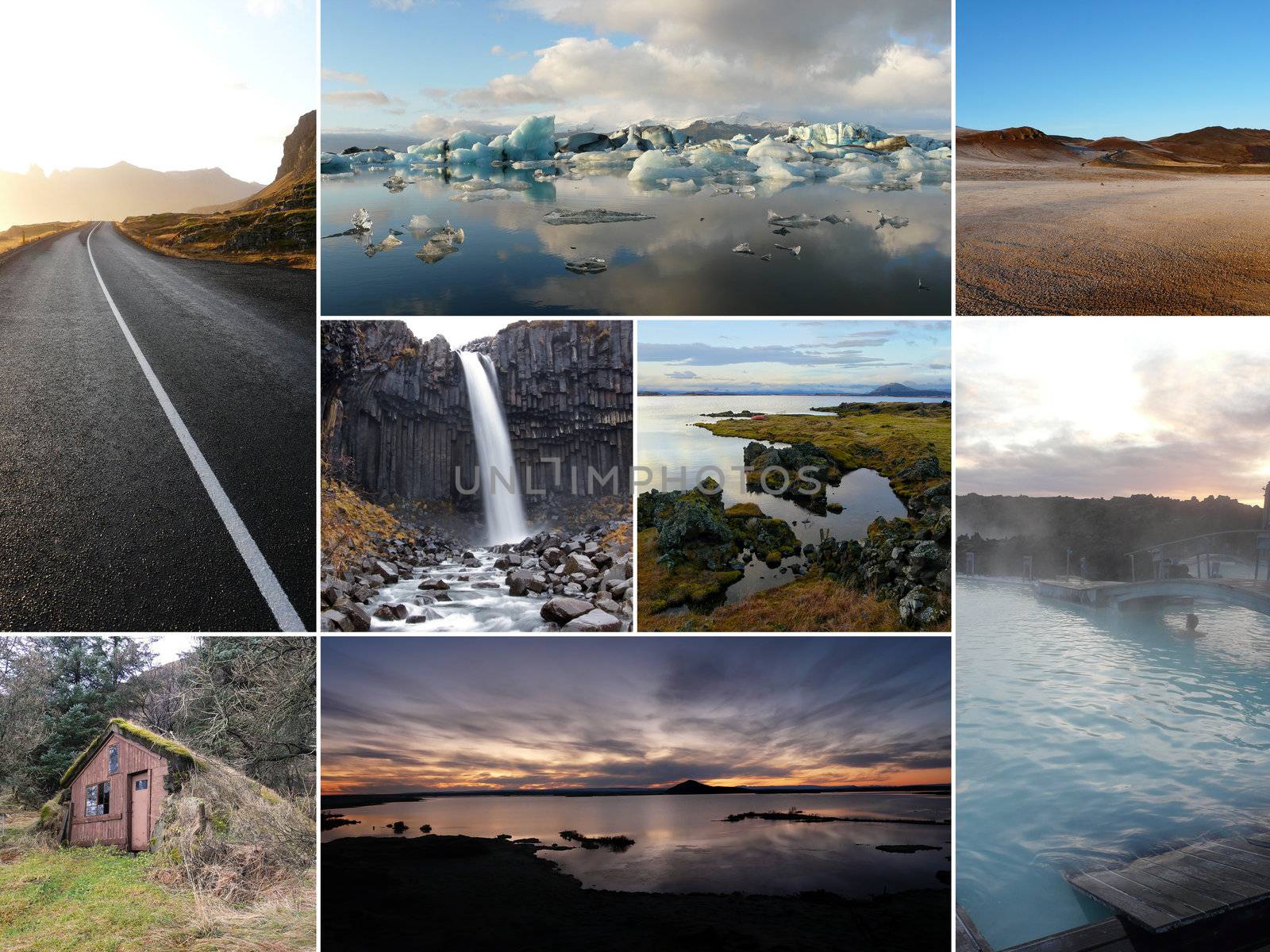 A collage of multiple images from Iceland, Europe.