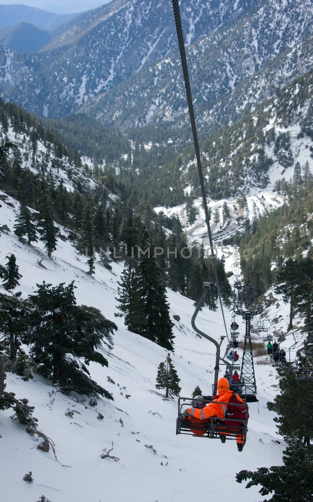 Riders on the chair lift at Mt. Baldy Ski Resort