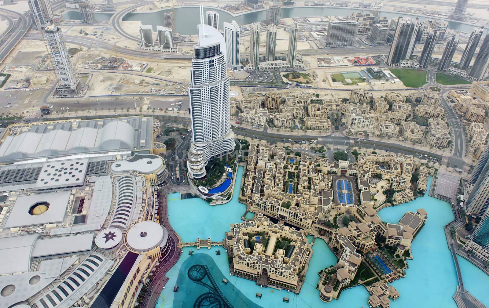 bird's eye view of Dubai urban scene from the Burj Khalifa