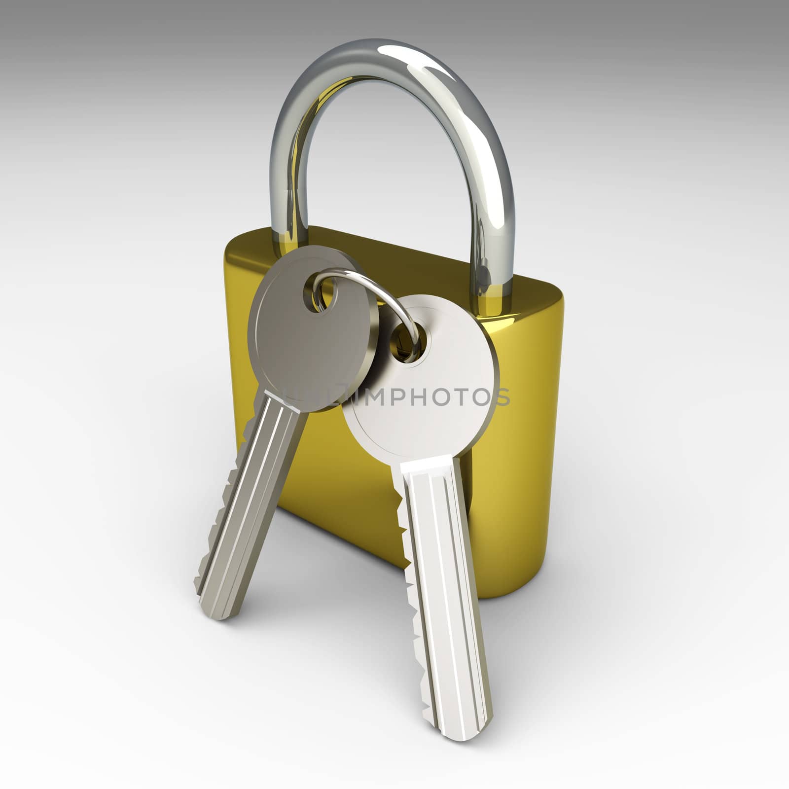 A padlock with keys. 3D rendered Illustration. 