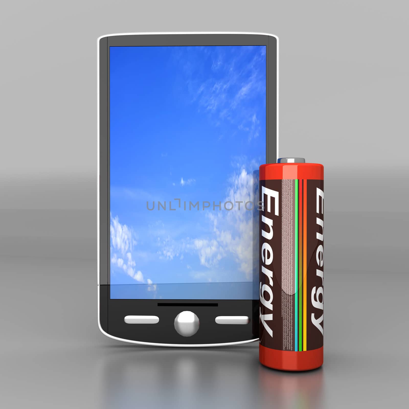 A generic Smartphone with a Battery. 3D rendered illustration.