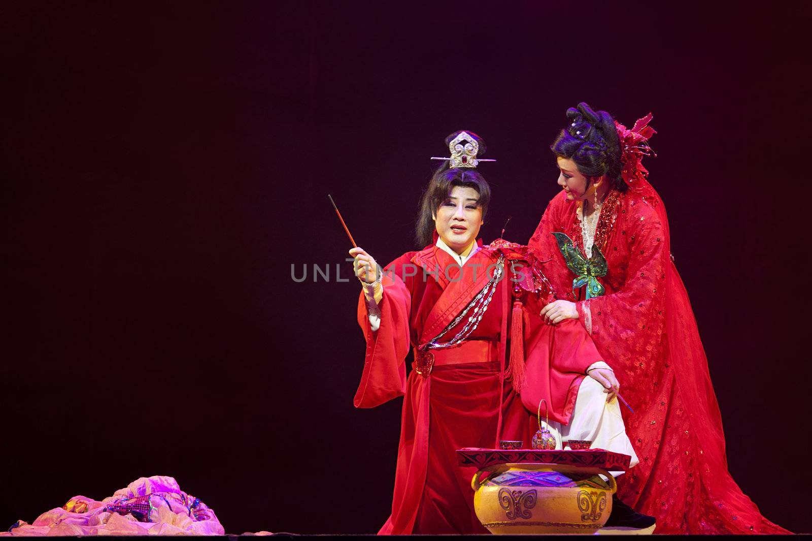 CHENGDU - MAY 31: chinese Yue opera performer make a show on stage to compete for awards in 25th Chinese Drama Plum Blossom Award competition at Experimental theater.May 31, 2011 in Chengdu, China.
Chinese Drama Plum Blossom Award is the highest theatrical award in China.