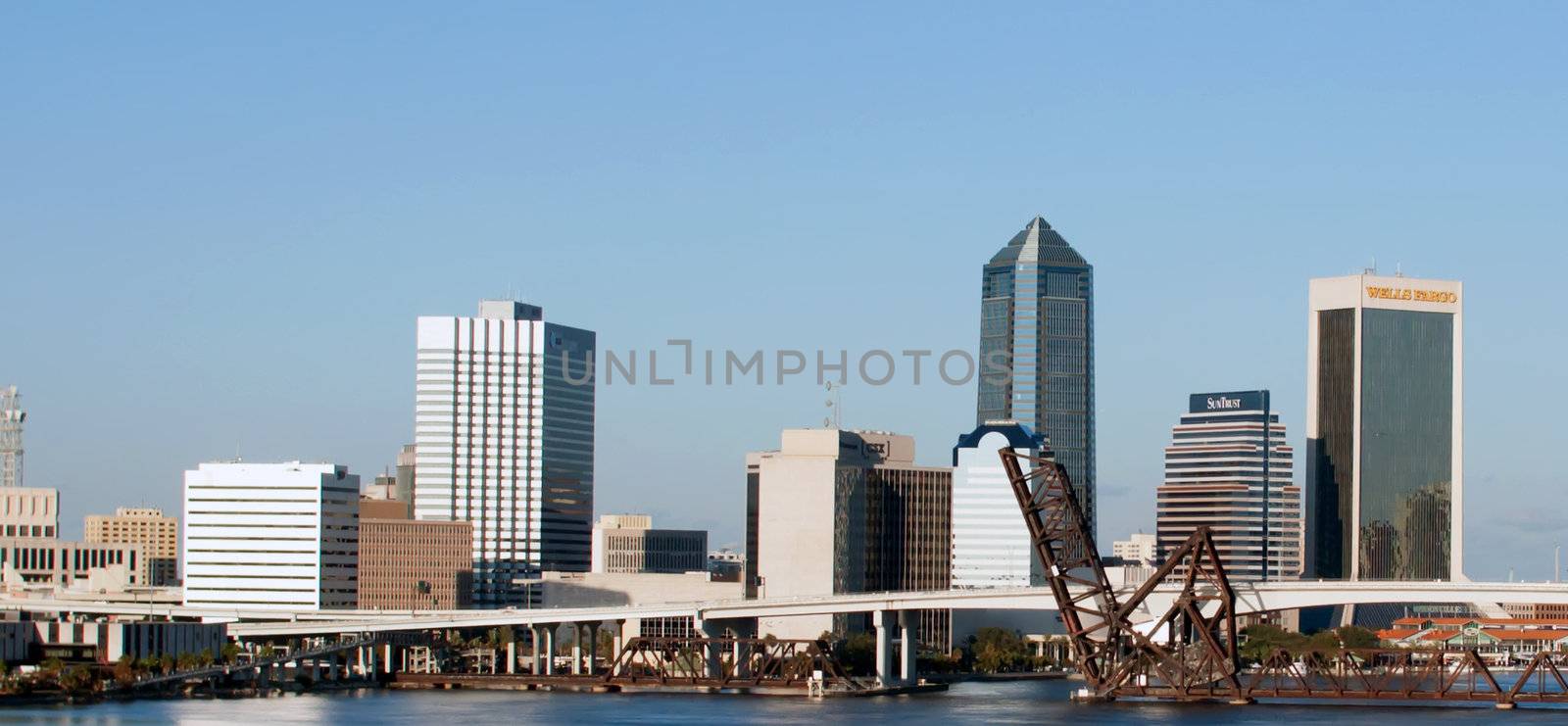 Jacksonville florida skyline and the St Johns River downtown