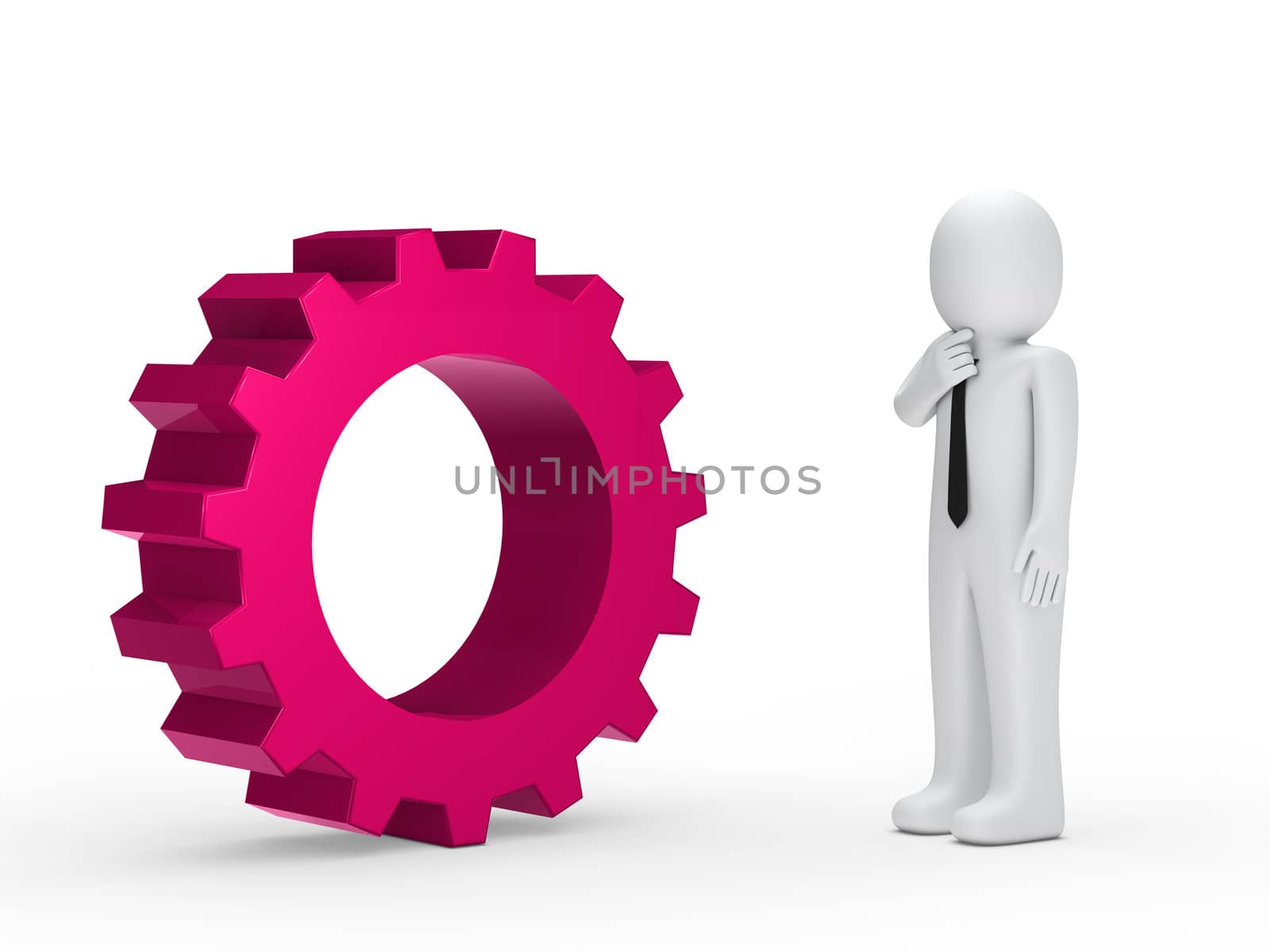 Business man with tie pink mechanical gear