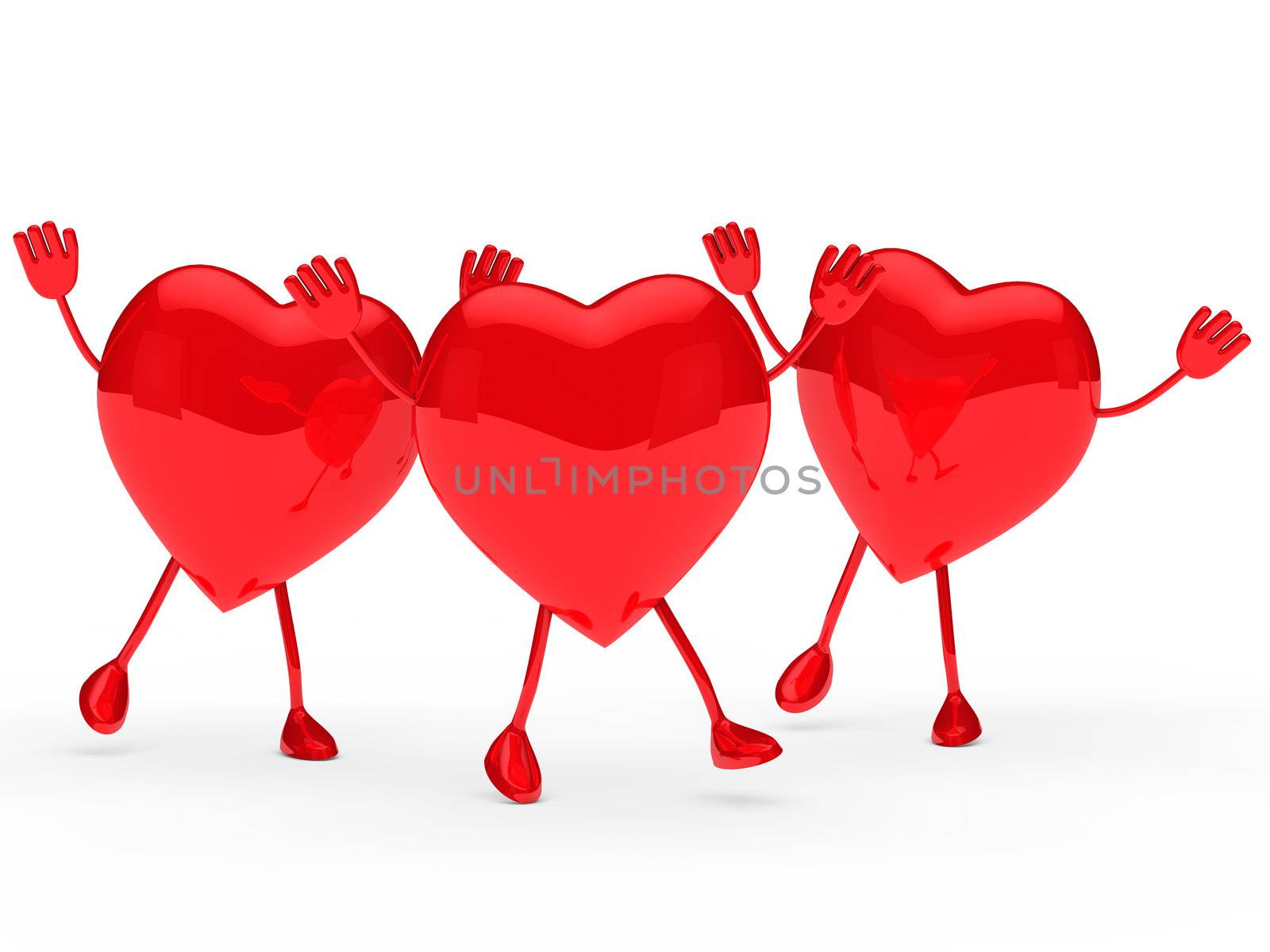 glossy red valentine hearts wave and jump