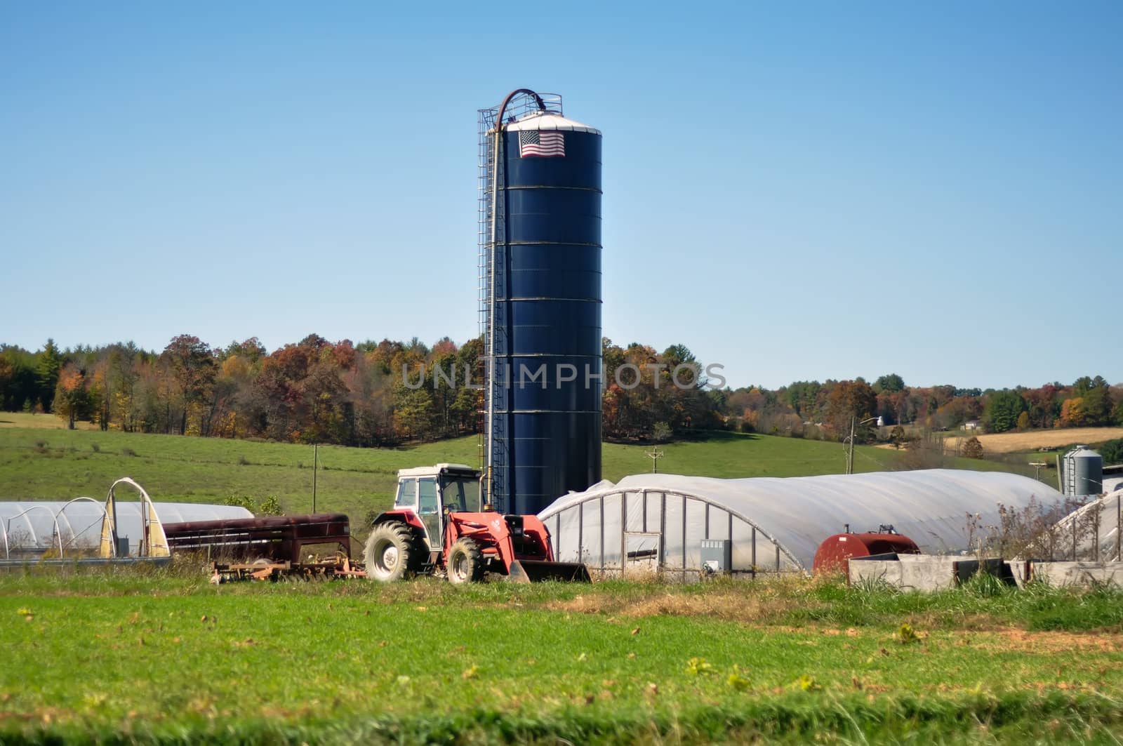 Country Farm Landscape With Tractor