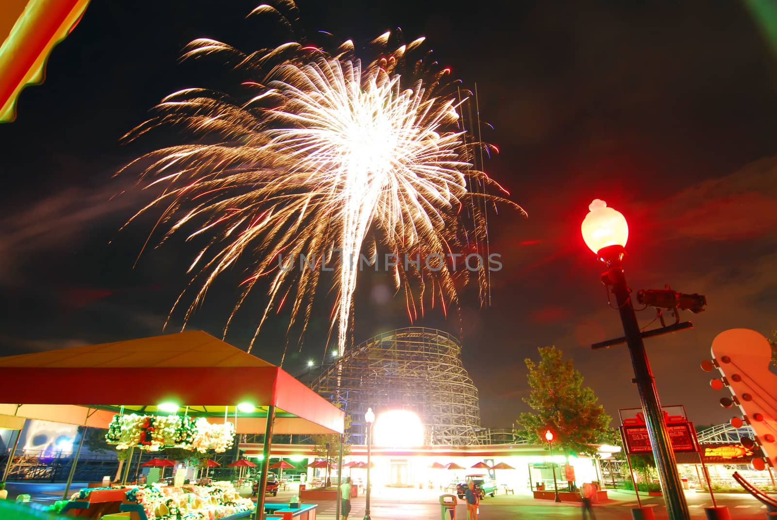 fireworks at amusement park by digidreamgrafix