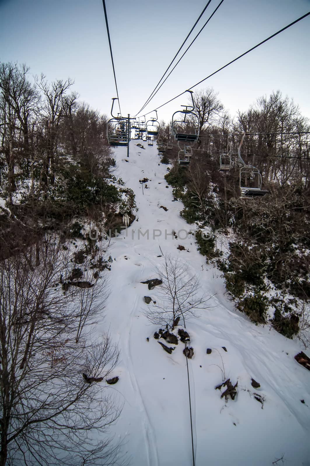 views from a ski lift during vacation on sunny day