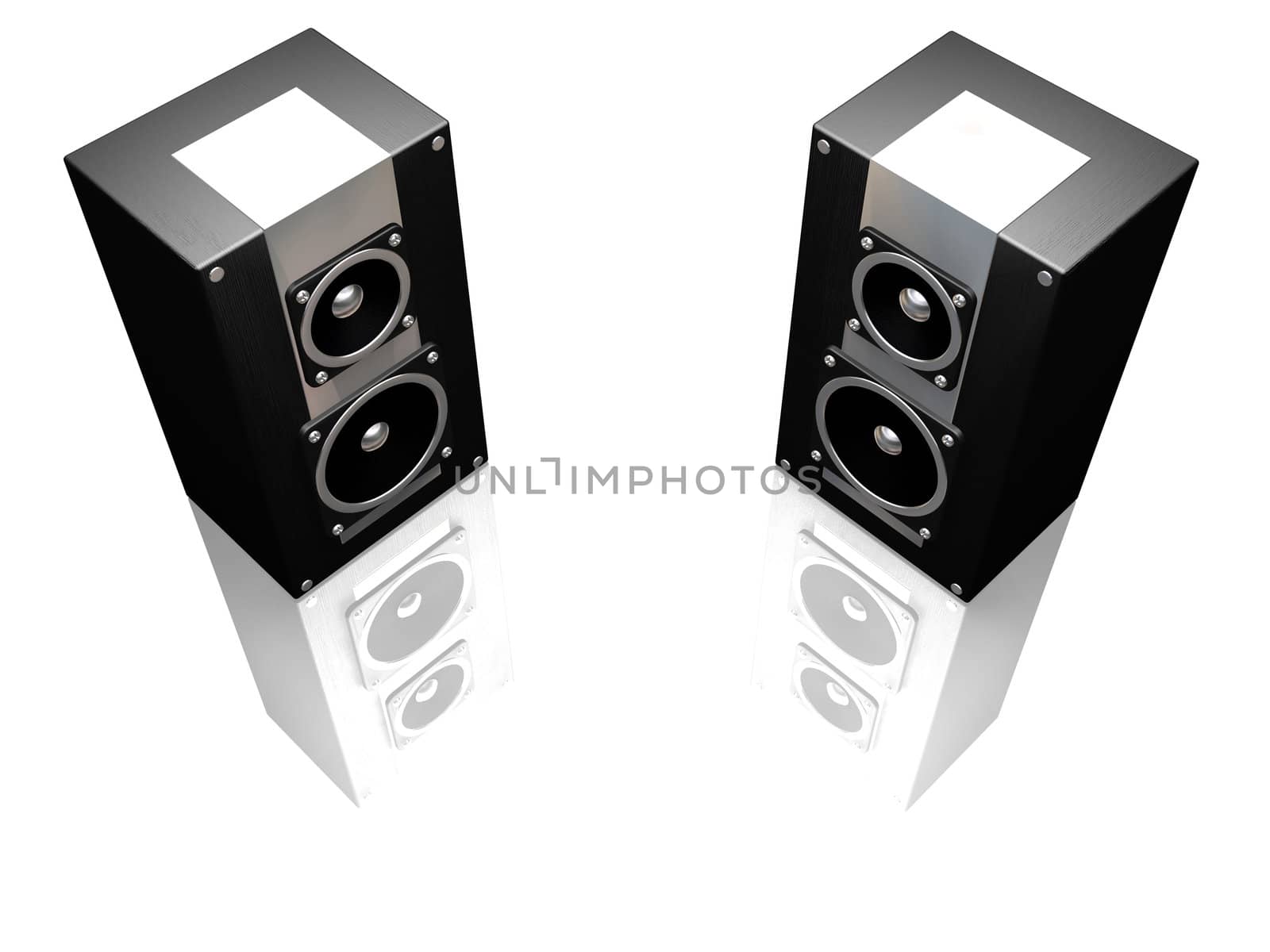 3D render of black speakers
