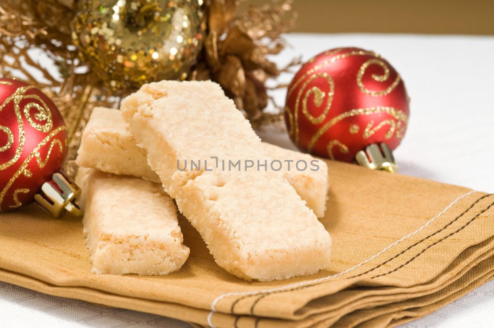 Rich and buttery homemade shortbread cookies closeup.