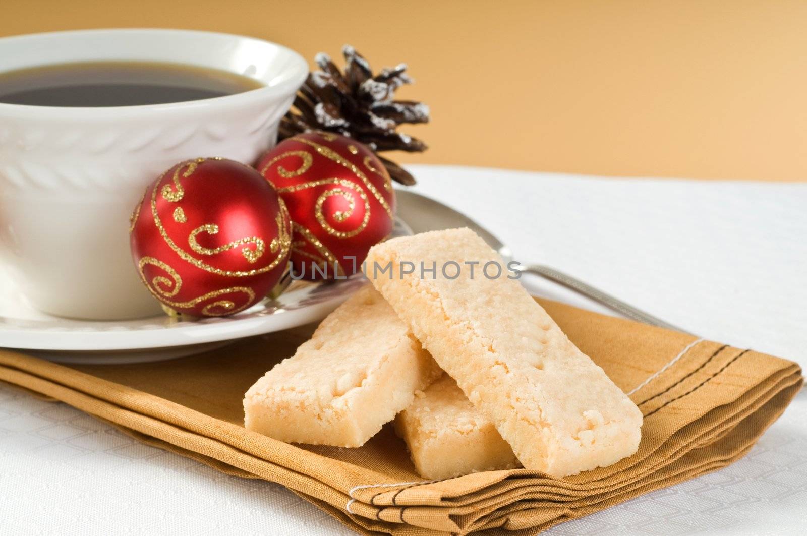 Homemade christmas shortbread served with fresh coffee.