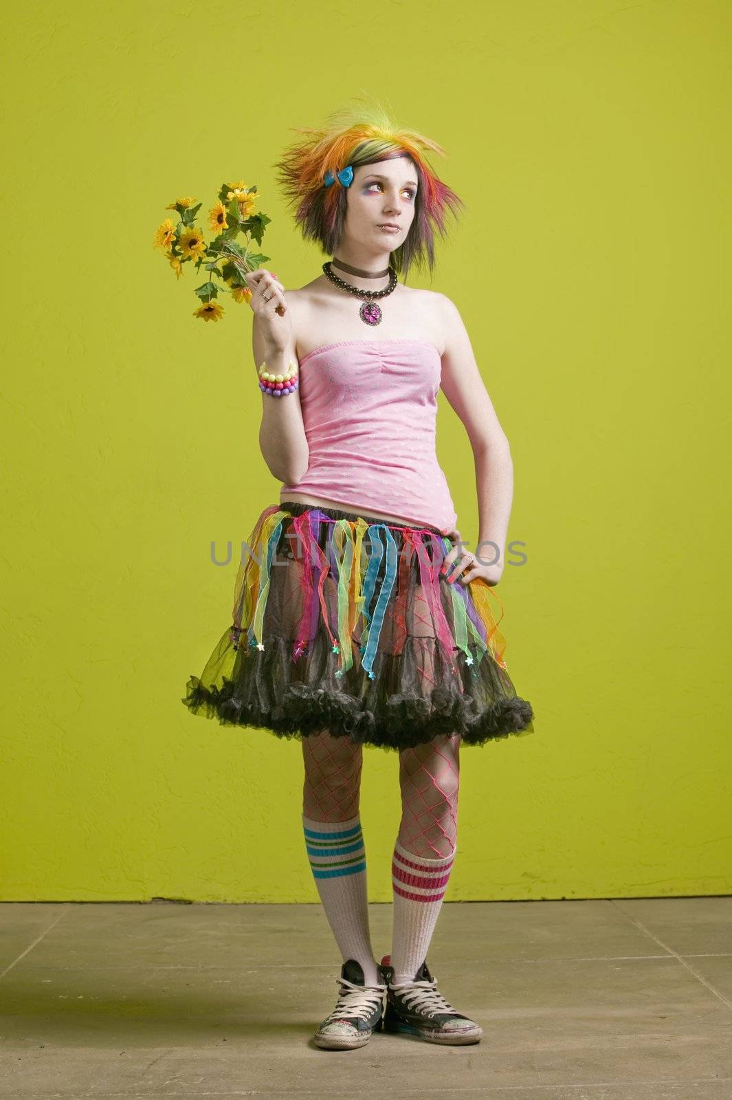 Punk woman with plastic flowers by Creatista