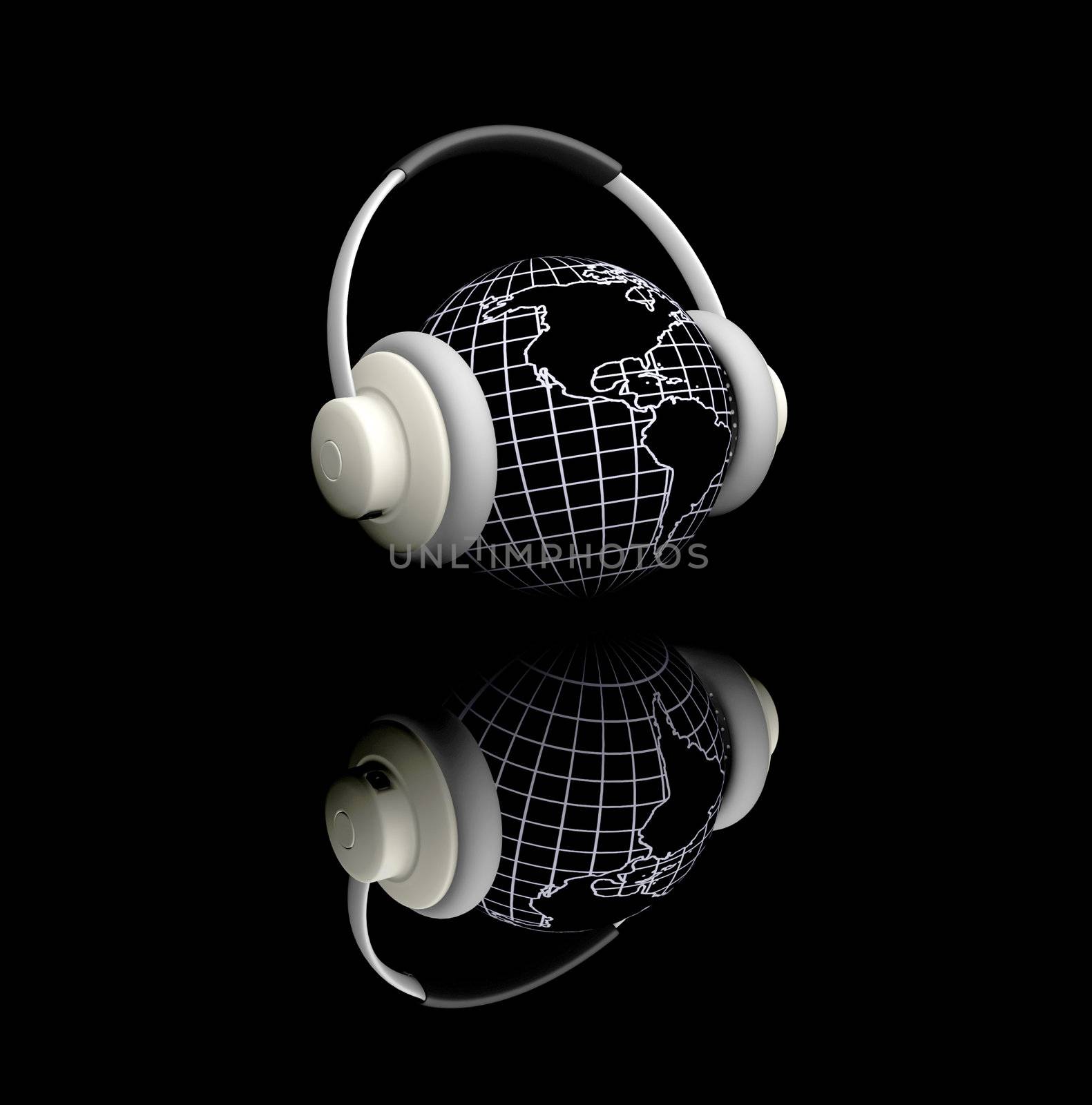 3D render of globe with headphones