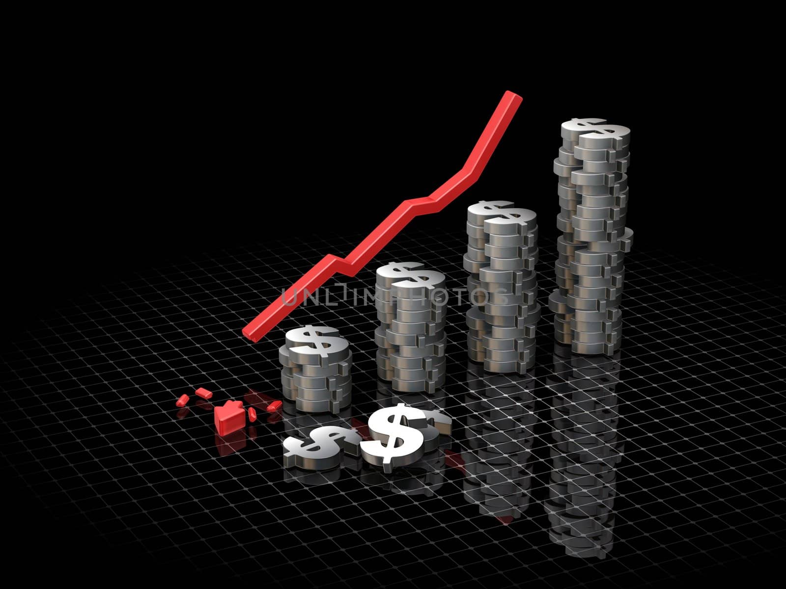 3D render of a chart showing rising profits