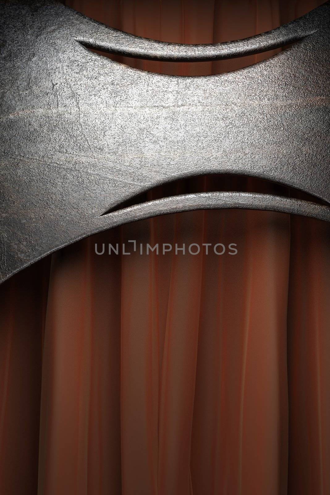 Metal on red velvet curtain