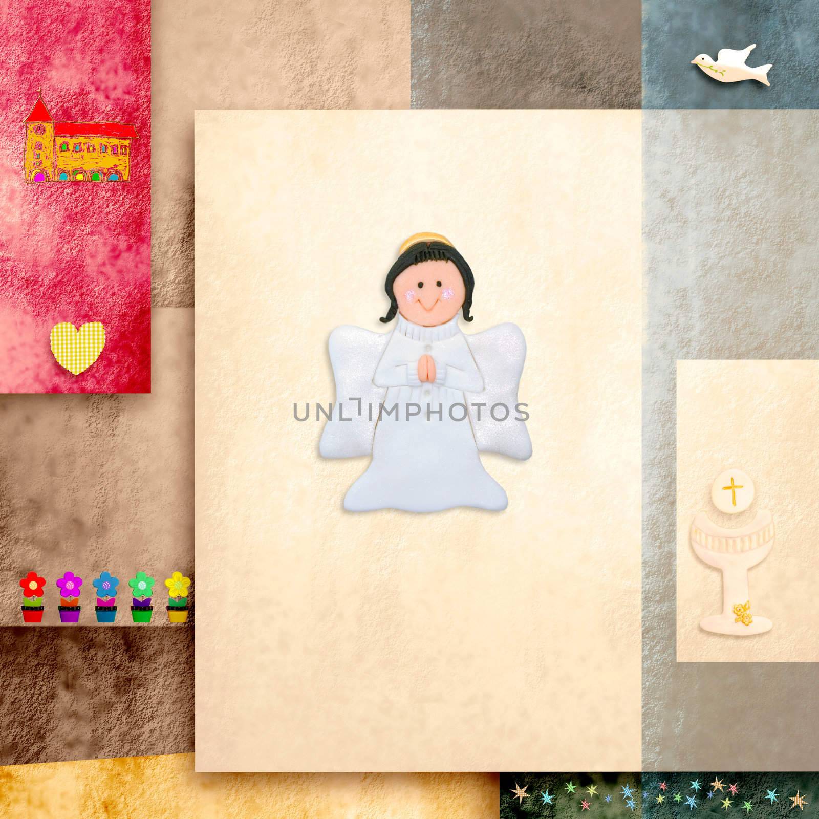 Cute Angel First Holy Communion invitation card by Carche