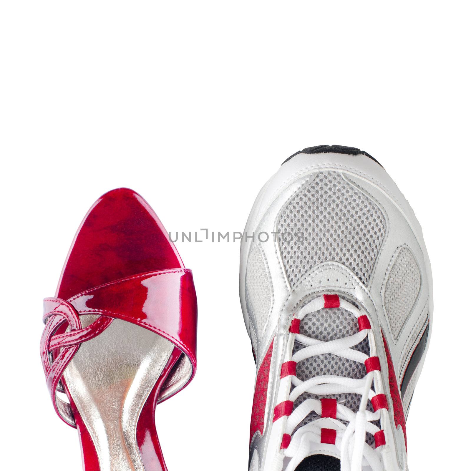 Women's and men's shoes isolated on white background