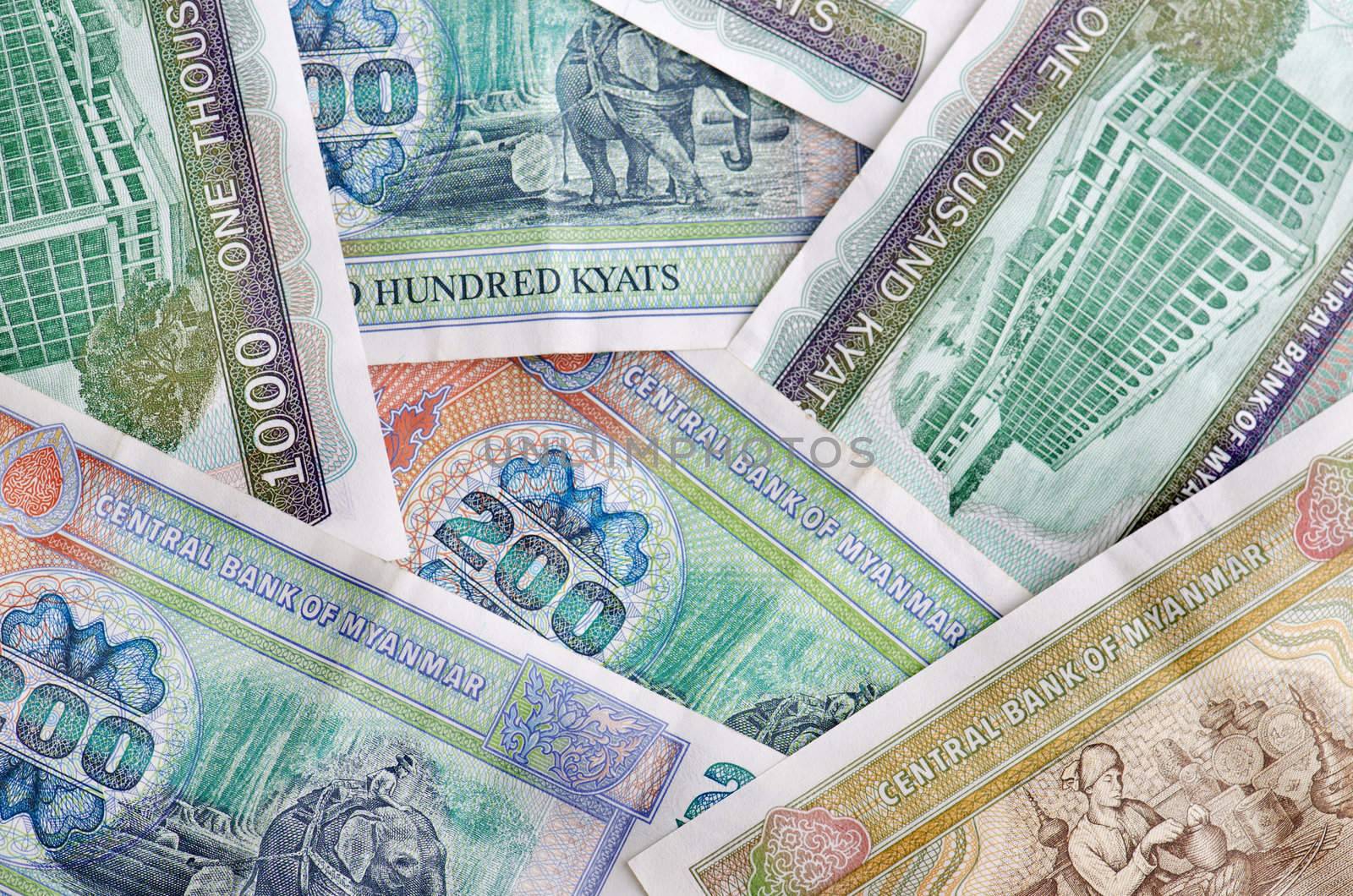 Myanmar Kyats bank notes background