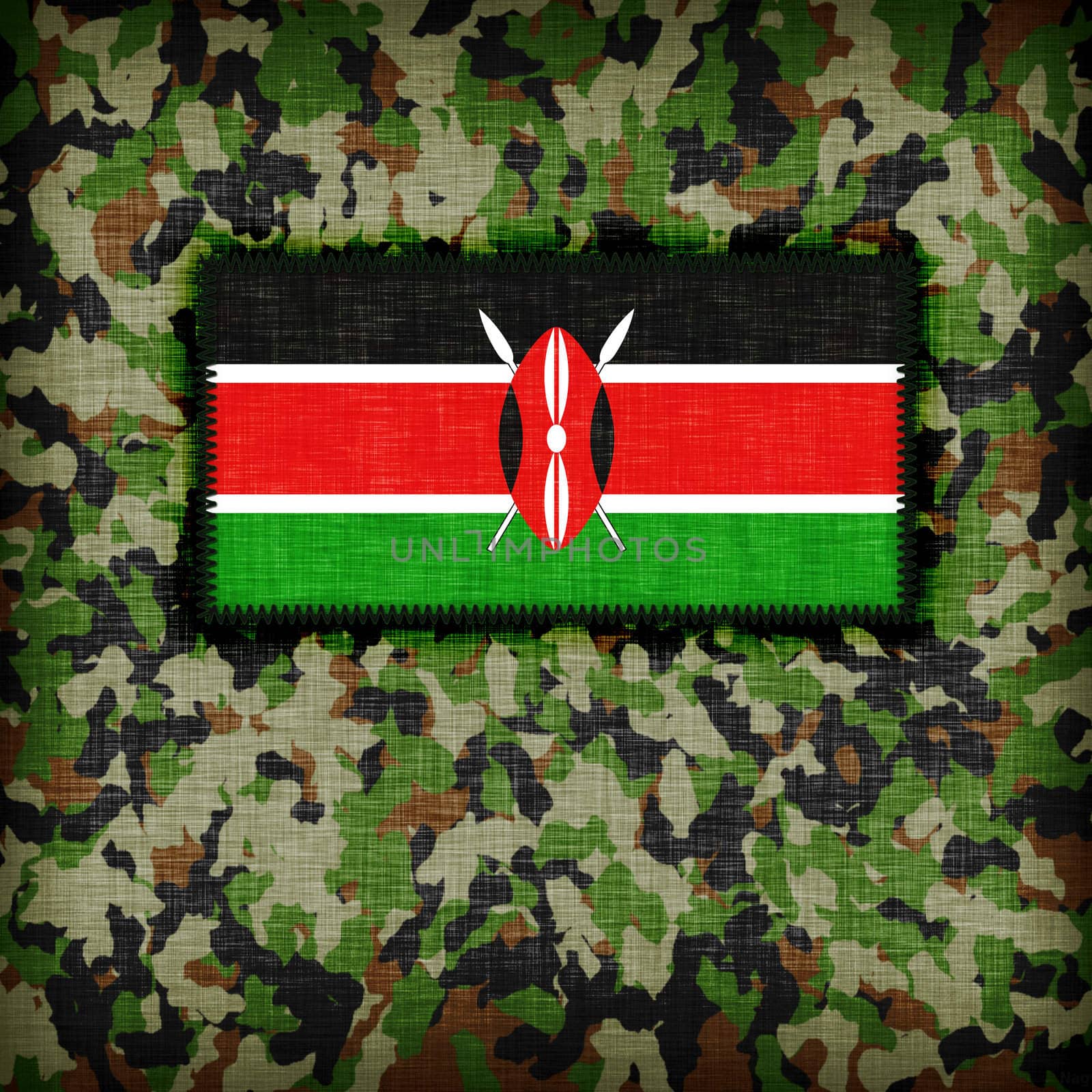 Amy camouflage uniform with flag on it, Kenya